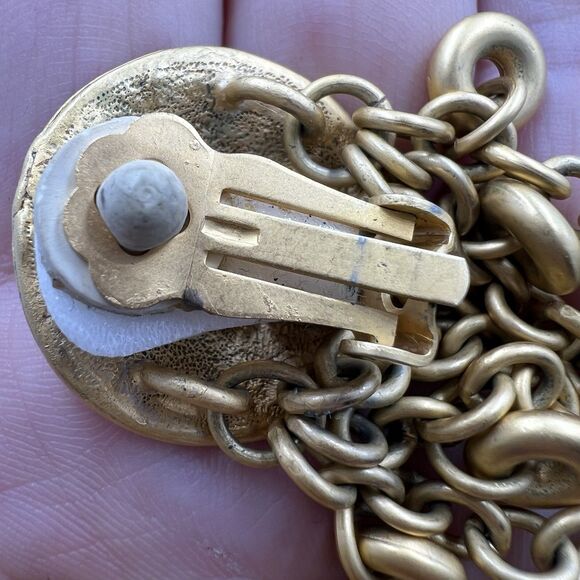 Vintage Signed - GJD Ginnie Johansen Clip On Goldtone Dangle Earrings - Picture 5 of 7